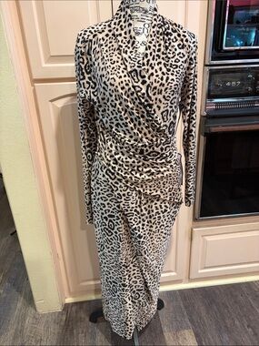 RACHEL Rachel Roy Cream and Black Leopard Print Wrap Dress